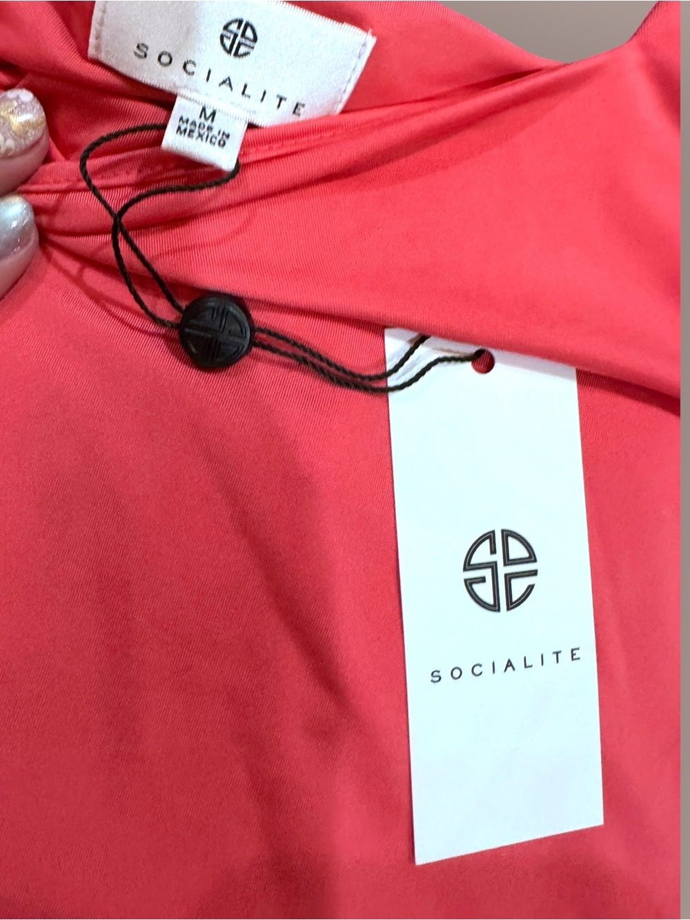 Socialite Coral Tie-Shoulder Pink Stretchy Lightweight Dress Medium NWT - Picture 5 of 6